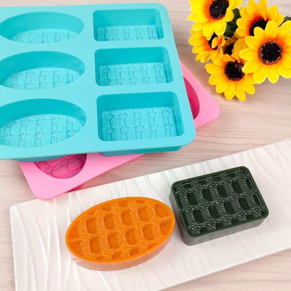 Spot six-hole rectangular oval fresh flower mold DIY handmade soap cake baking silicone mold