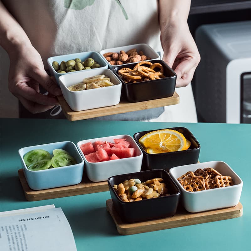 Nordic Ceramic Divided Snack Plate, Home Dried Fruit & Dessert Plate, Creative Snack Platter, Ins Soy Sauce & Seasoning Dish