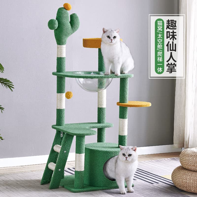 Cactus Cat Tree with Sisal Rope, Cat Bed and Cat Tree Integrated, Small Space-Saving Cat Climbing Frame, Cat Furniture