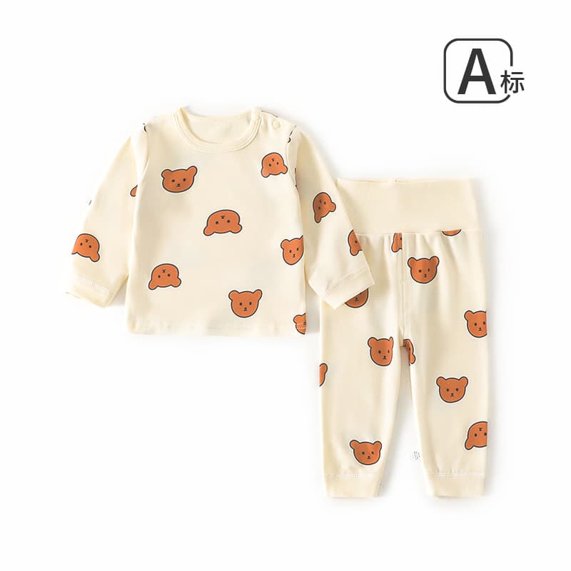 Baby Underwear 0-4 Years Toddler Pajamas High-Waist Belly Protection Spring/Autumn Boys Girls Long Sleeve Top and Bottom Set Base Layer