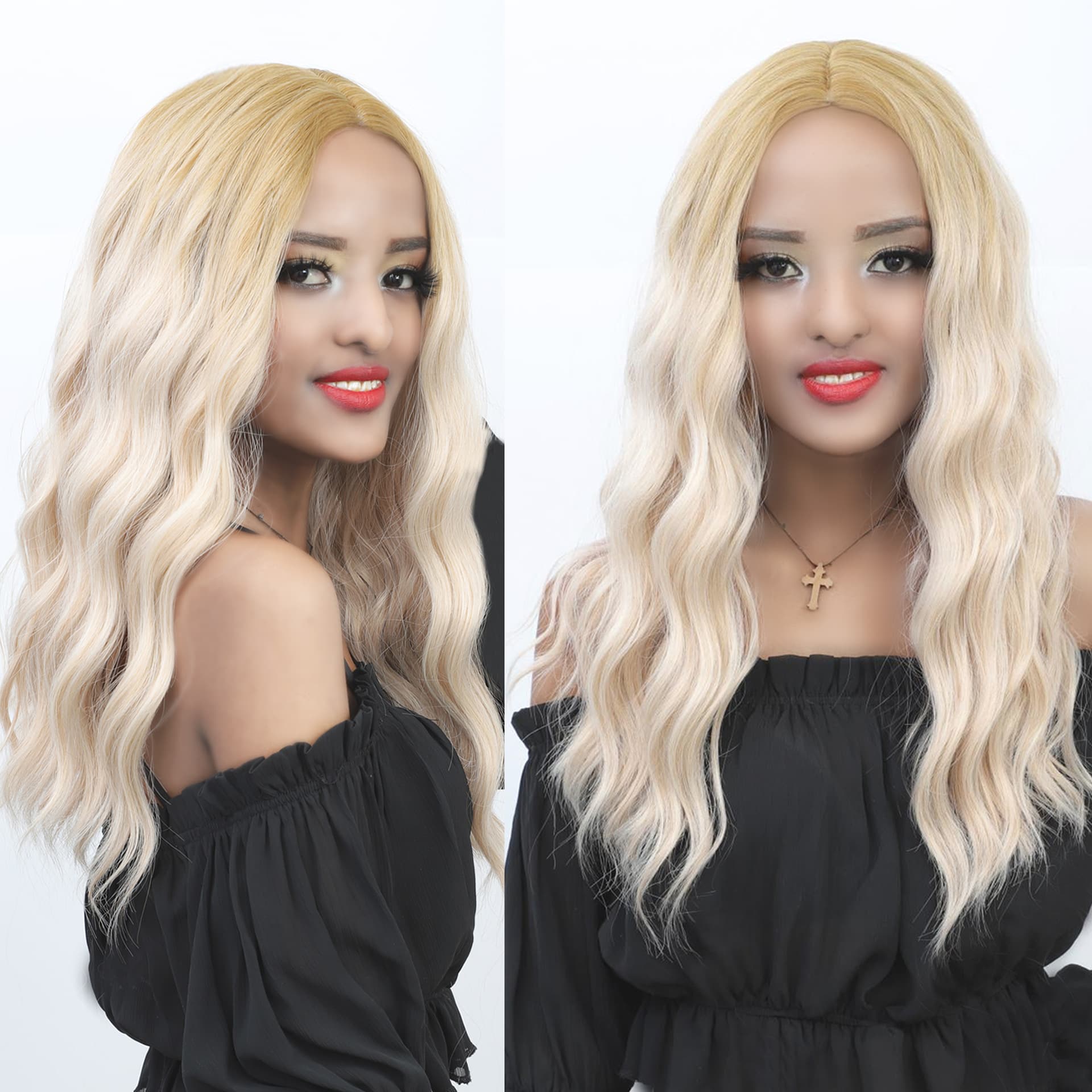 Amazon US/Europe Women's Lace Front Wig Middle Part Ombre Blonde Big Curly Hair