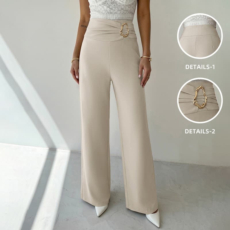 2026 Autumn and Winter New Pants Solid Color Metallic High Waist Straight Pants European and American Cross-Border Foreign Trade Commuting Pants Women