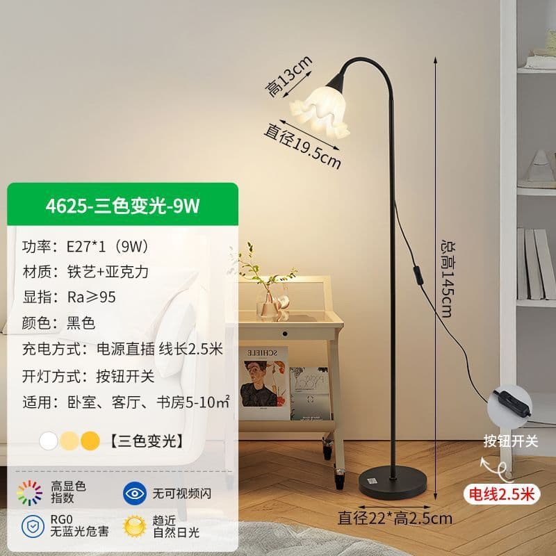 Grand View Garden Floor Lamp French Cream Style Fishing Lamp, Decorative Standing Bedroom Flower Atmosphere Light for Living Room Sofa Side