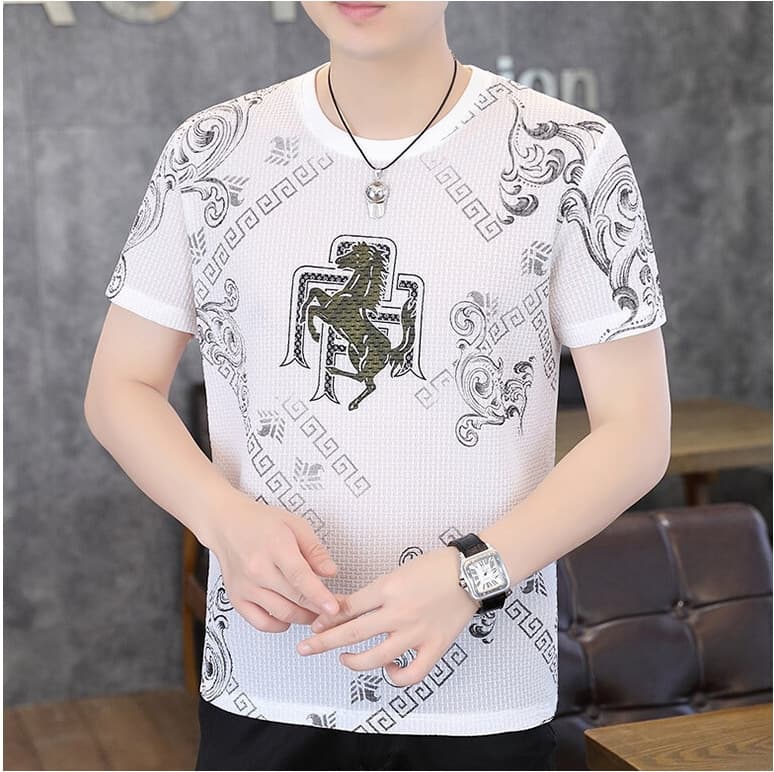 High-Quality Men's Inner Layering Ice Silk T-Shirt, Summer Men's Round Neck Short Sleeve Top, Men's Short Sleeve T-Shirt