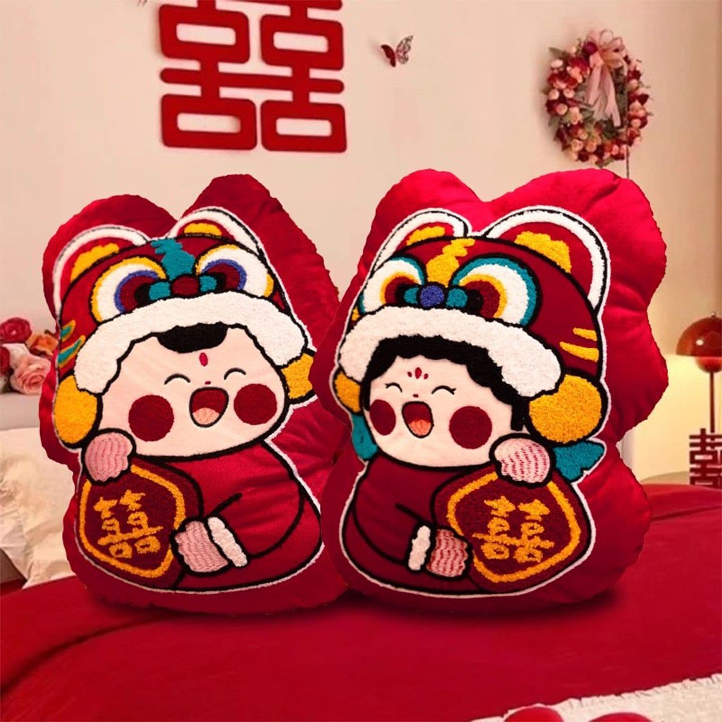 Pair of Bed Pressing Dolls Wedding Character Pillow, Ceremony Room Setup Mascot, Newlywed Gift Ornament, Celebration Items