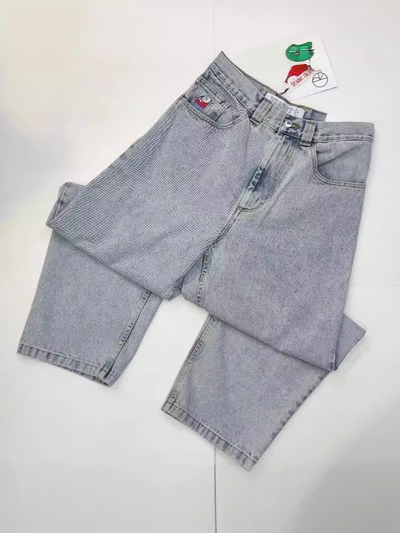 Polar Big Boy Loose-Fitting Jeans Y2K Pants Hip-Hop Gothic Style Cartoon Embroidery Blue Jeans Wholesale