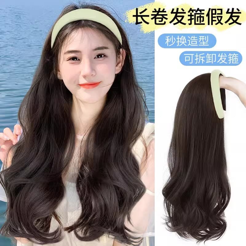 Wig Women's High Cranial Top Water Ripple Hair Band Wig Autumn and Winter Integrated Natural Fashion Half Hood Artificial Human Hair In Stock