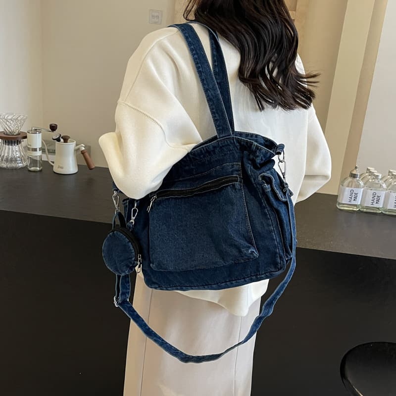 Carefully selected denim canvas shoulder bag, women's large-capacity shopping bag, versatile tote bag, Japanese and Korean casual versatile handbag