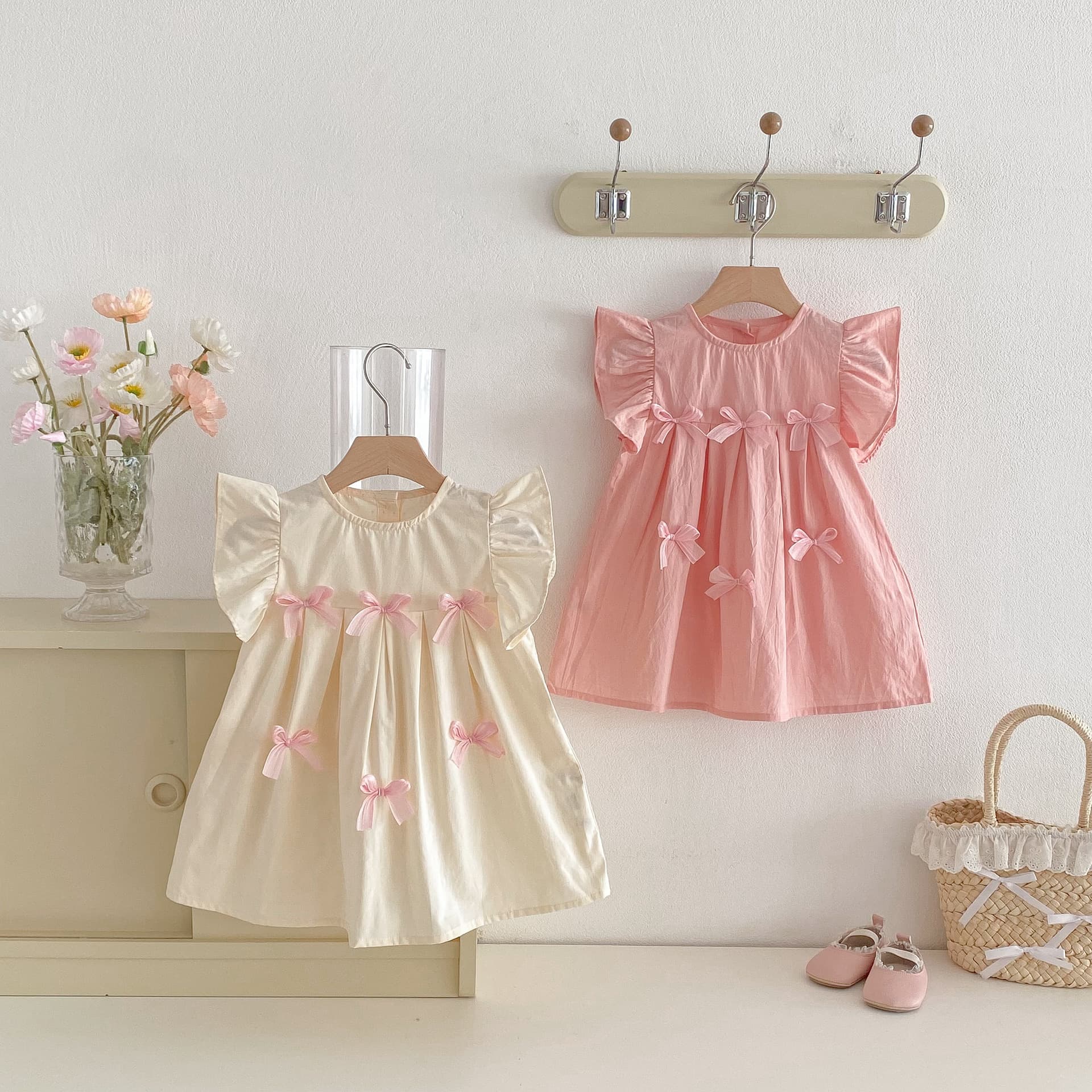 Summer New Girls Dress Cute Bow Butterfly Sleeve Baby Girl Dress Sweet Style Children Princess Dress