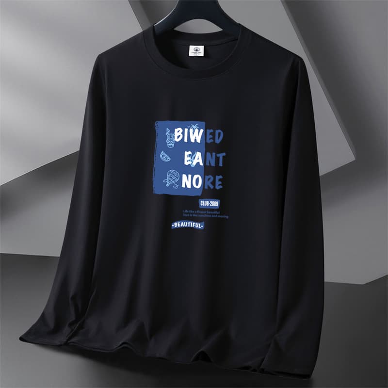 200g 100% cotton long-sleeved T-shirt men's spring and autumn heavyweight round neck cotton t-shirt bottoming shirt sweatshirt men's clothing