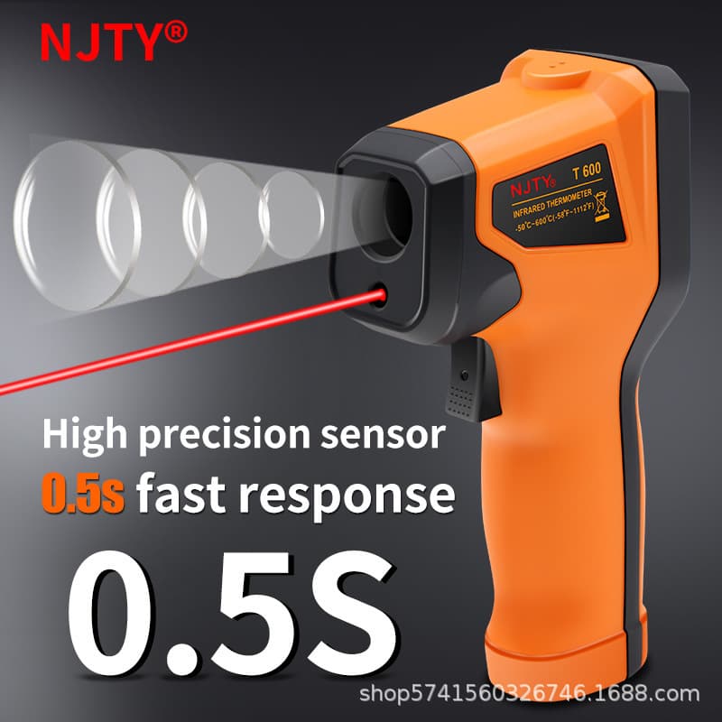 NJTY T600A High Precision Infrared Thermometer Gun for Water Temperature, Baking, Kitchen, and Industrial Oil Temperature