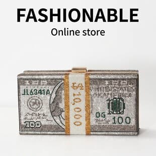 100 Dollar Bill Handbag Evening Bag Chain Women's Clutch Small Square Bag Lock Crossbody Shoulder Bag