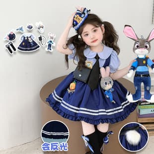 Girls' Rabbit Officer Princess Dress Summer New Children's Cartoon Puffy Skirt Birthday Gown Lolita Dress