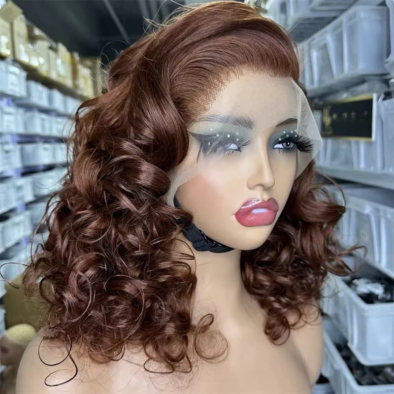 Water Wave Synthetic Hair Bangs Lace Bob 13x4 Lace Wig Front Wigs