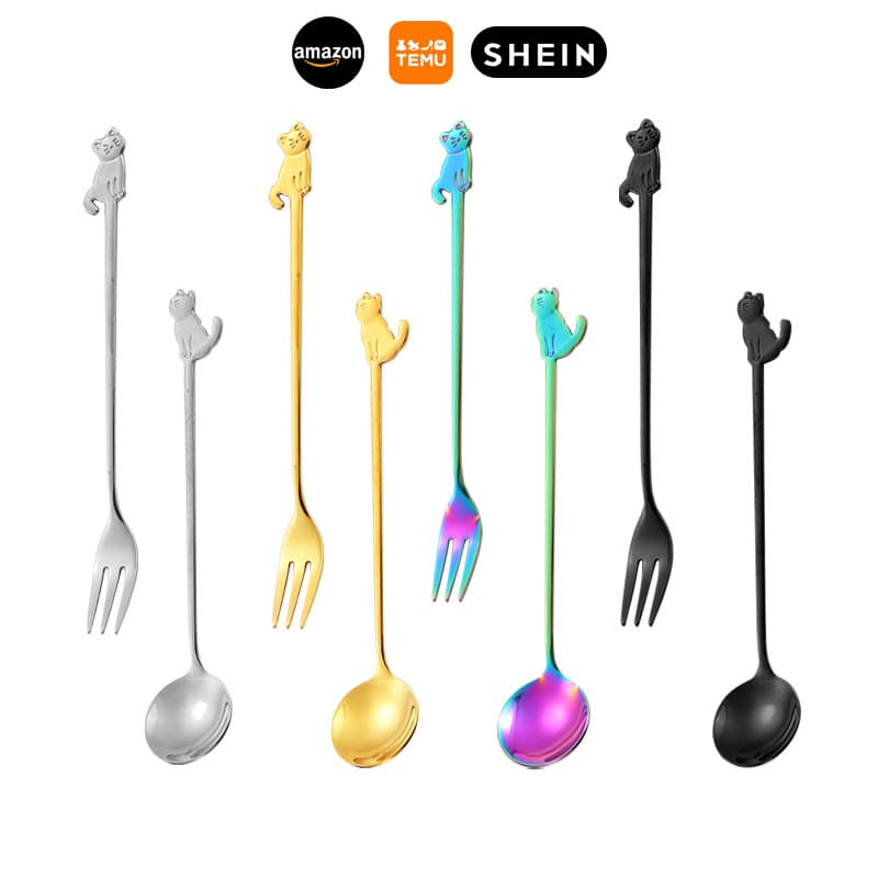 Cross-border Stainless Steel 304 Coffee Spoon Creative Cat Ice Cream Spoon Dessert Cake Fork Wedding Decoration Small Spoon