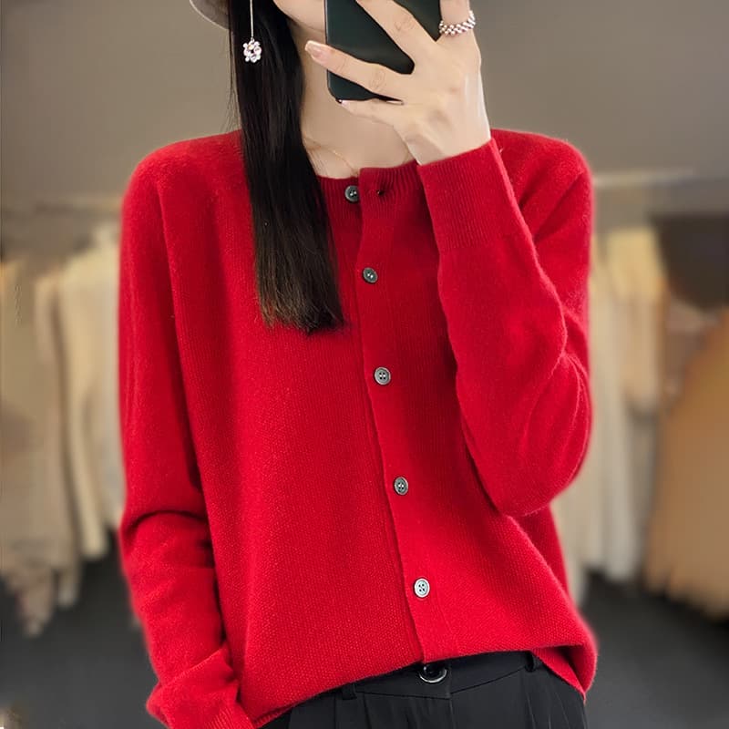 First-line ready-to-wear woolen sweater for women, osmanthus knitted sweater, round neck loose sweater, cardigan, inner wear, outer top, jacket