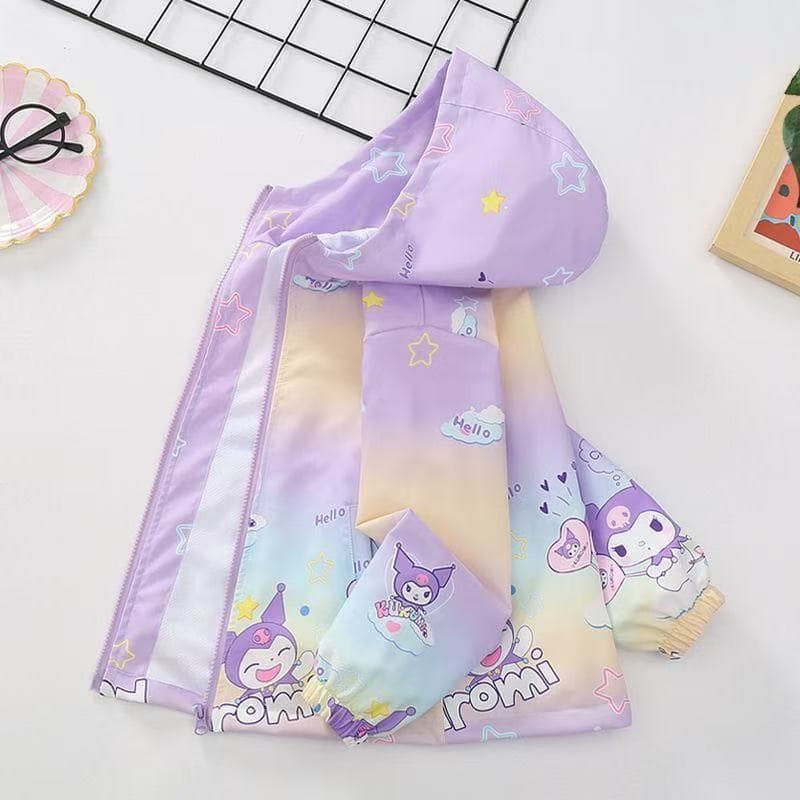 2025 New Girls' Spring/Autumn Jacket, Gradient Cartoon Coat for Girls' Sport Windbreaker