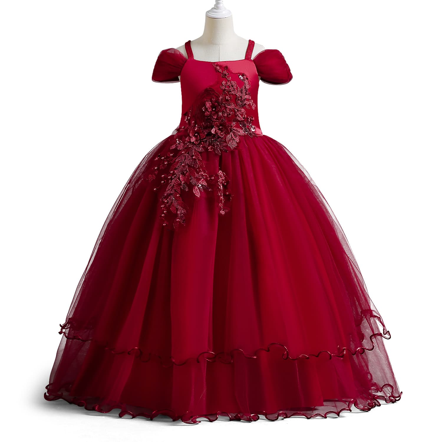 2022 New Girls' Evening Dress One Shoulder Princess Dress Children's Wedding Dress Puff Skirt Middle-aged Children's Piano Performance Costume
