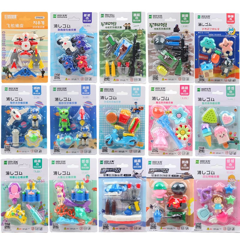 Cartoon Suction Card Eraser Wholesale Three-Dimensional Cartoon Shape Eraser Disassembly and Assembly Card Assembly Primary School Student Prize Gifts