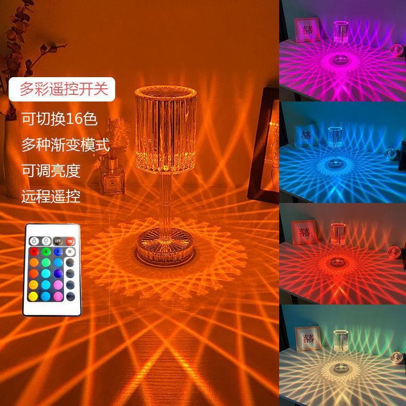 Crystal Desk Lamp, Spanish Internet-famous Portable Bedside Atmosphere Night Light, Romantic Gift Diamond-shaped Charging Lamp