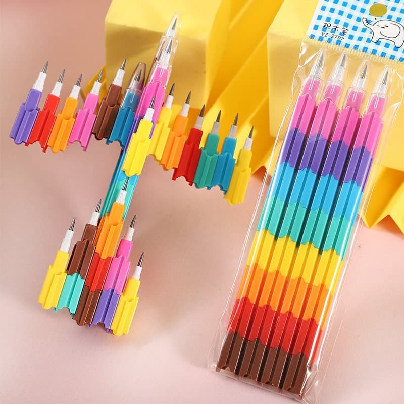 Rainbow Building Blocks Pencil Children Fun Assembly Primary School Students Writing Pen Kindergarten Stationery Gift