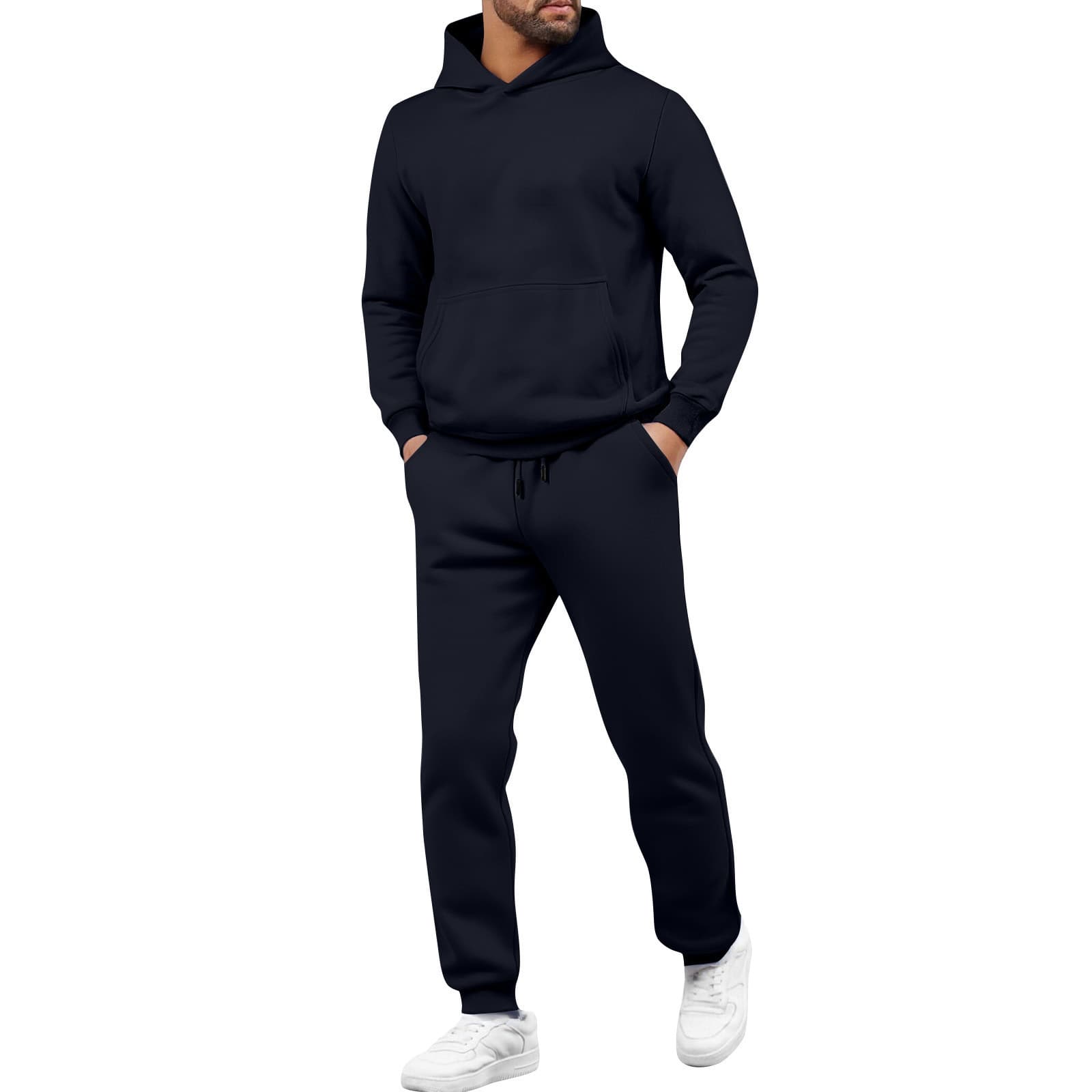 New Cross-Border Foreign Trade European and American Men's Multi-Pocket Sports Autumn Winter Fleece-Lined Casual Jogger Pants and Long-Sleeve Set