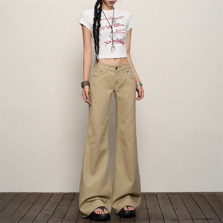 American jeans for women 2026 trendy new khaki low-waist hot girl retro loose pants that don’t stick to the legs and are slightly flared
