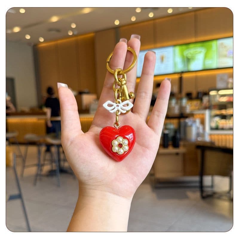 Love bow key chain pendant fashion new exquisite key chain cute love pearl diamond accessories