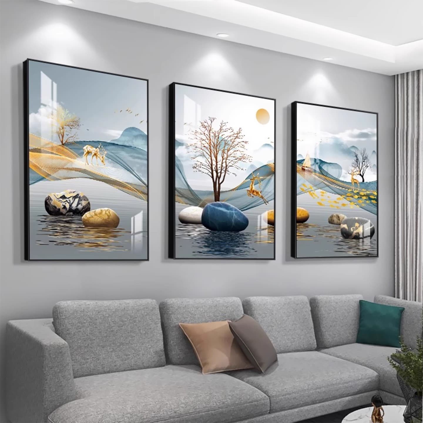 Modern minimalist living room decorative painting, atmospheric hanging painting, bedroom restaurant mural, Nordic style sofa background wall triptych