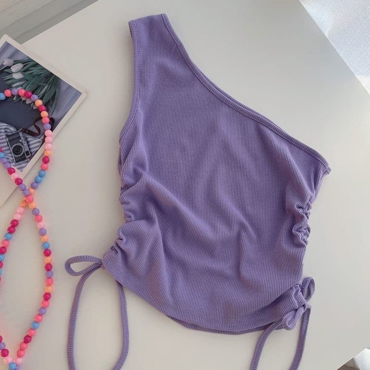 Girls Summer Drawstring Diagonal Crop Top 2026 Baby Girls Slim Fit Short Base Layer Shirt New