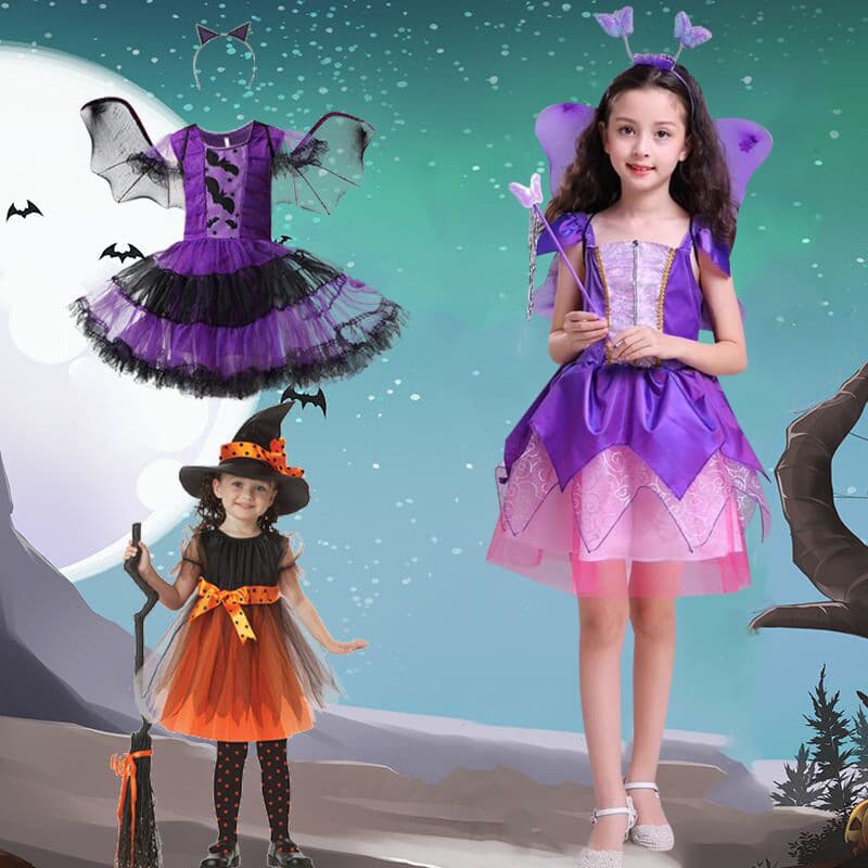 Halloween Kids Witch Cosplay Party Costume, Masquerade Stage Performance Outfit