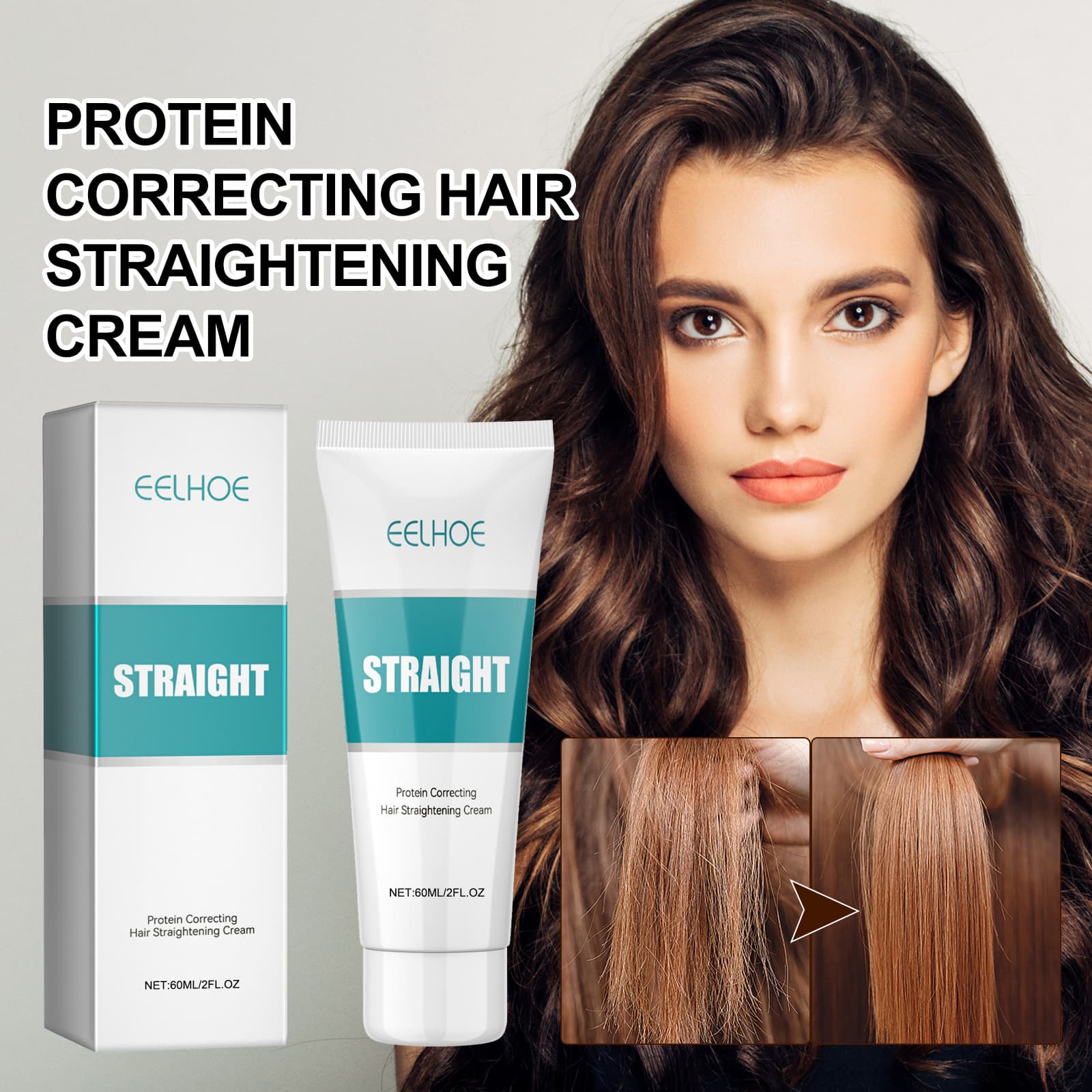 EELHOE Hair Straightening Cream - Smooth and Condition for Dry, Split Ends, Damaged Hair - No-Stretch Treatment