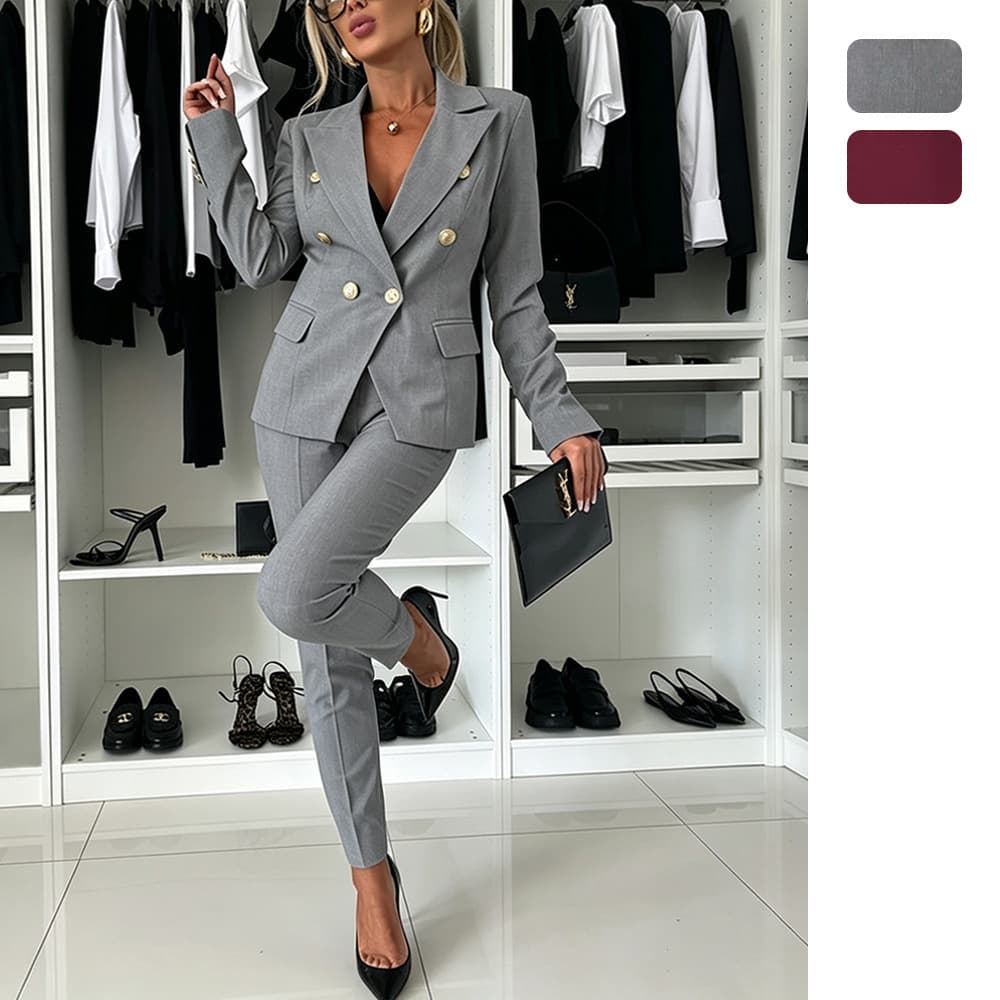 Independent site Amazon cross-border best-selling women's elegant and capable professional double-breasted suit and trousers suit
