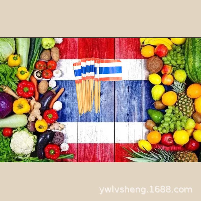 Supply toothpick mini flags for Thai restaurants, paper cocktail, cake, salad, fruit picks with flag inserts