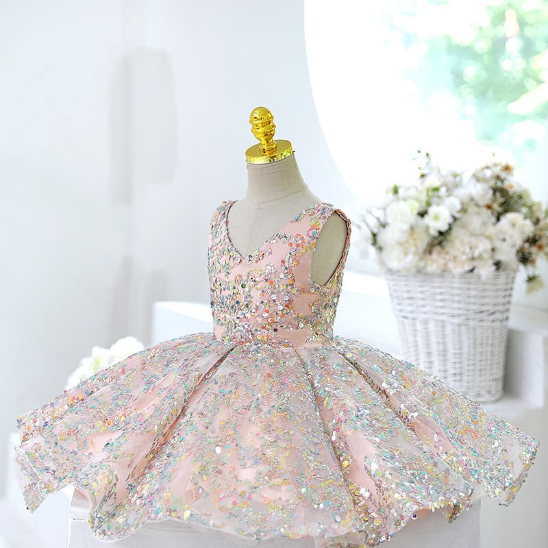 Girls sequin dress children birthday princess dress summer flower girl wedding little girl presenter piano table