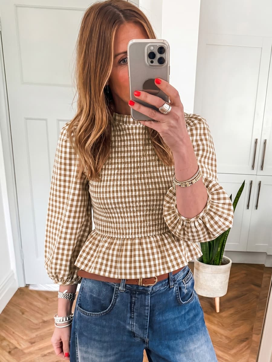 2026 Fall New Pullover Three-Quarter Sleeve Top for Women, European-American Commuter Style Plaid Ruffle Hem Chiffon Blouse