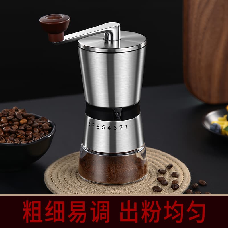 Hand-cranked coffee grinder, portable hand grinder with detachable grinding wheel, ceramic burr, adjustable grinder size.