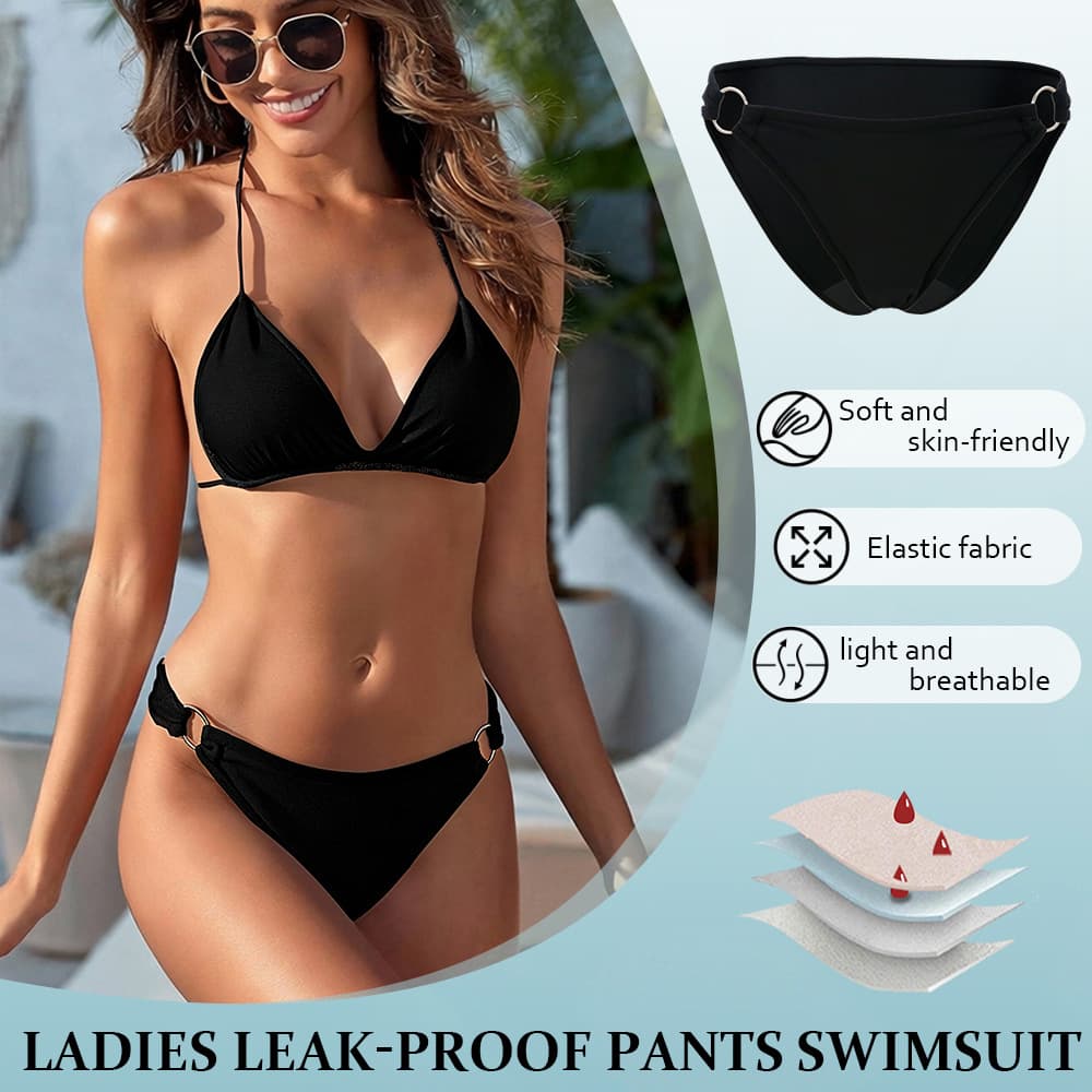 Summer European and American Sunshine Beach Cross-border 4-Layer Swim Brief G-String Swimsuit Set Antibacterial Anti-Leakage Menstrual Period Panties