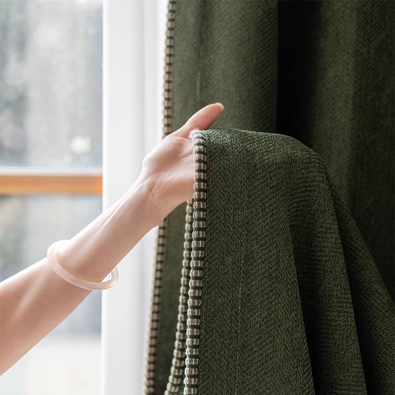 New internet celebrity Tsubaki fishbone pattern cotton and linen jacquard blackout curtains mid-century style Maillard color cream style curtains