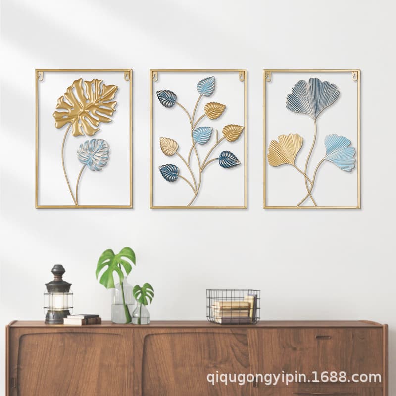 Iron leaf wall hanging for sofa, TV background wall, hallway, room wall pendant, modern living room wall decoration