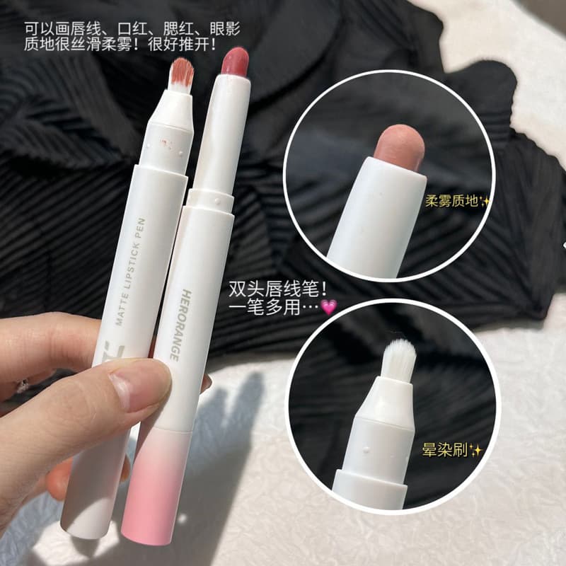 HERORANGE~Double-Ended Lip Liner Pencil Soft Matte Lip Liner for Women Lip Contour Plumping Lip Base with Lip Brush