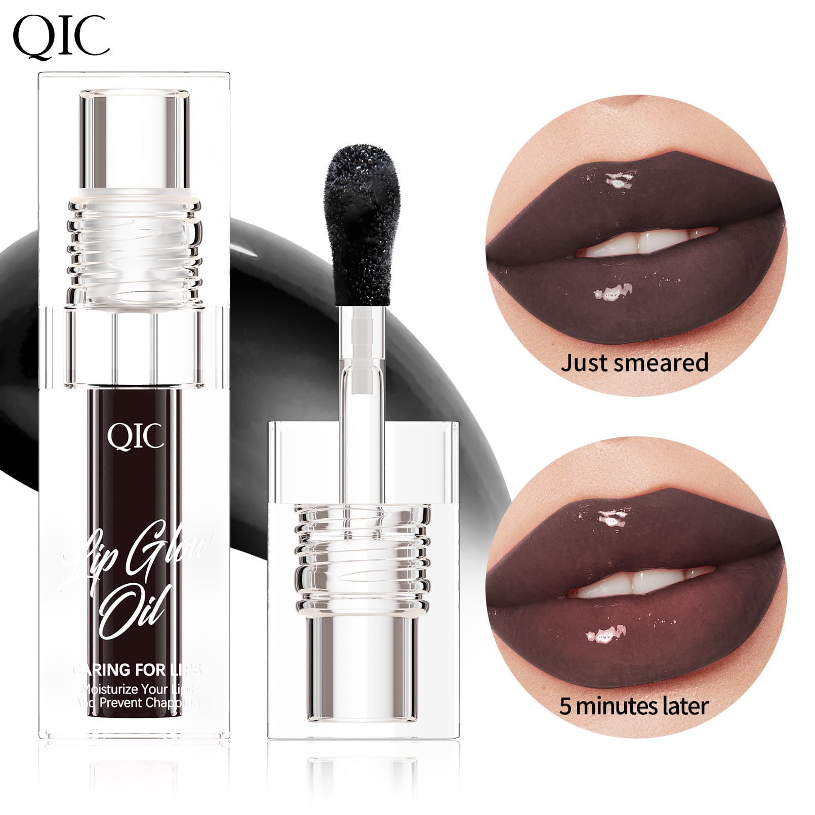 QIC Lip Oil 6-Color Clear Bottle Fine Glitter Color-Changing Lip Oil Water-Gloss Glass Lip Moisturizing Nourishing Lip Gloss Lip Glaze