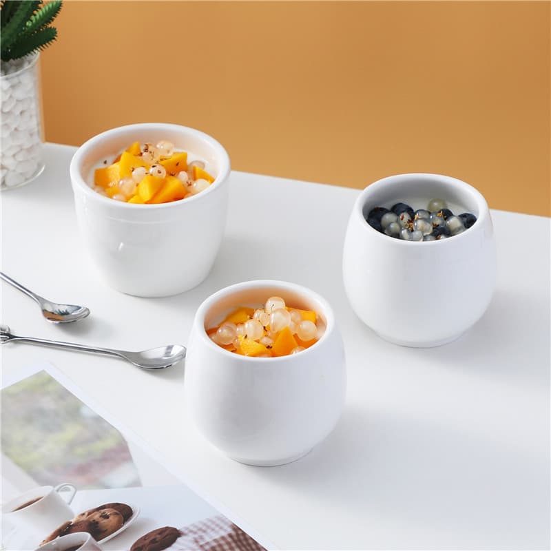 High-Temperature Resistant Double-Wall Milk Pudding Cup Ceramic Soup Bowl Dessert Small Bowl Yogurt Cup Jelly Cup Heat-Resistant Dessert Cup
