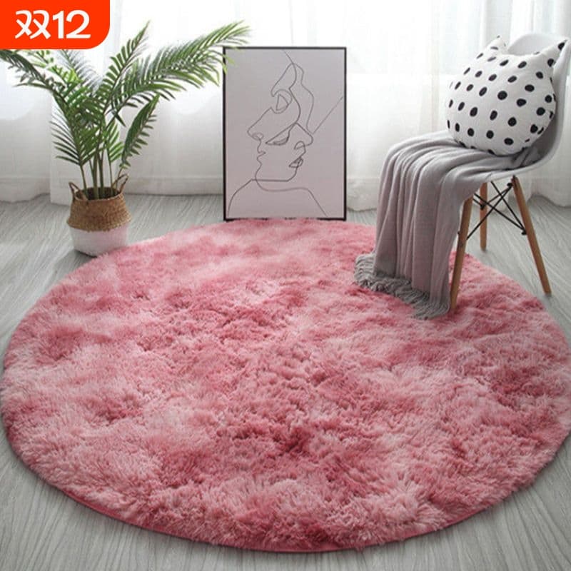 Round gradient tie-dye living room carpet bedroom bedside long wool silk wool solid color floor mat white gray cross-border good product