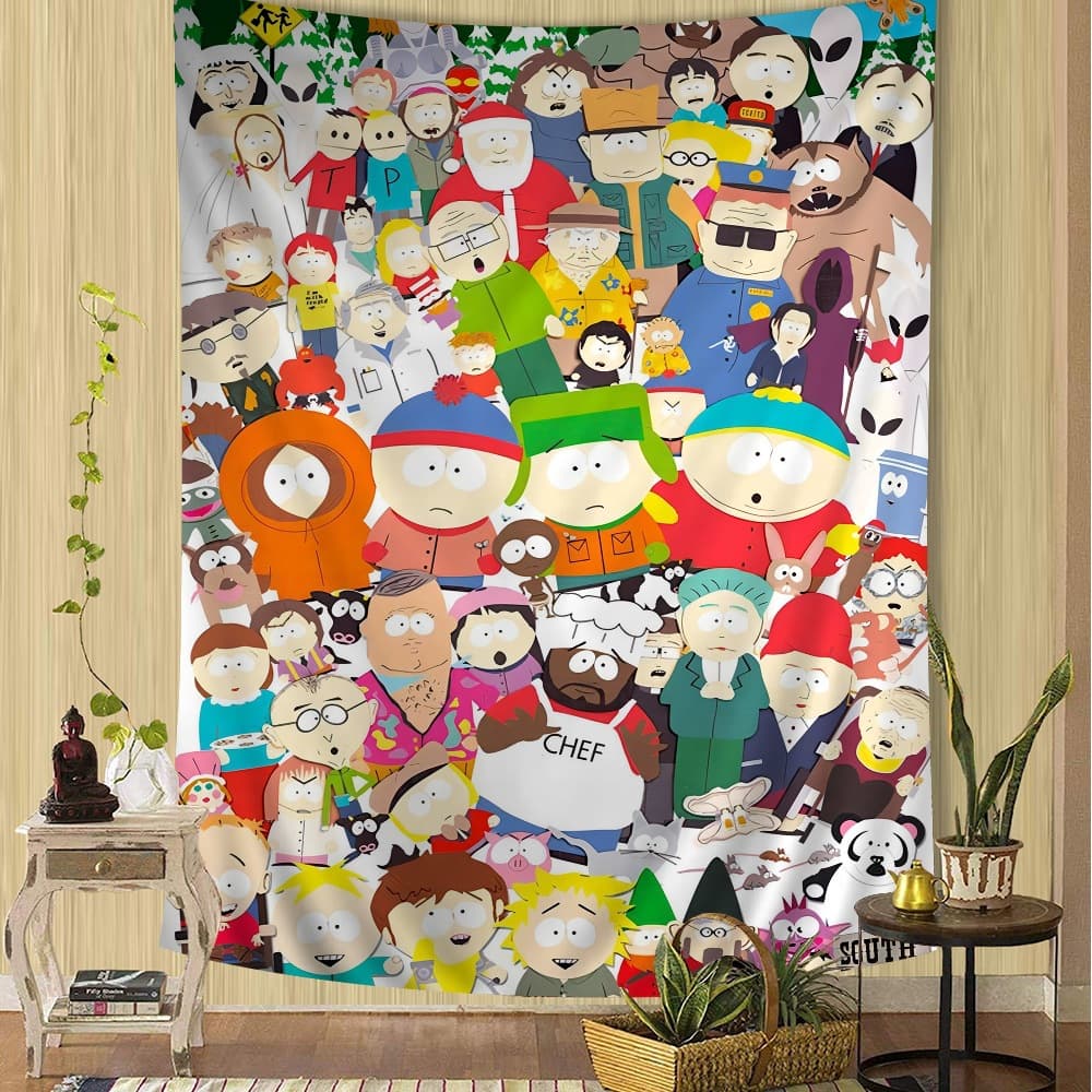 Cross-Border Dropshipping Cartoon "South Park" Anime Character Collection Pattern Tapestry Aesthetic Home Decoration