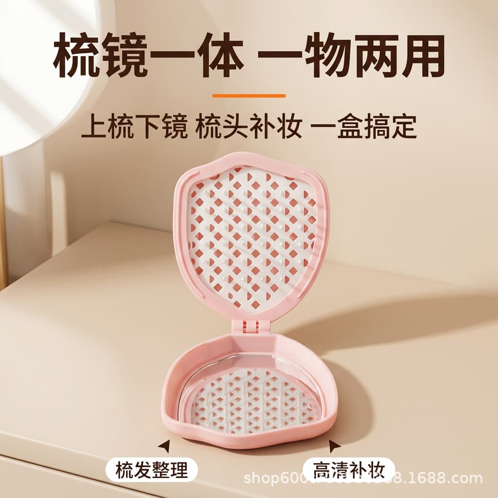 Tixiang creative folding comb cute peach-shaped air bag comb air cushion massage comb with mirror makeup tool comb portable