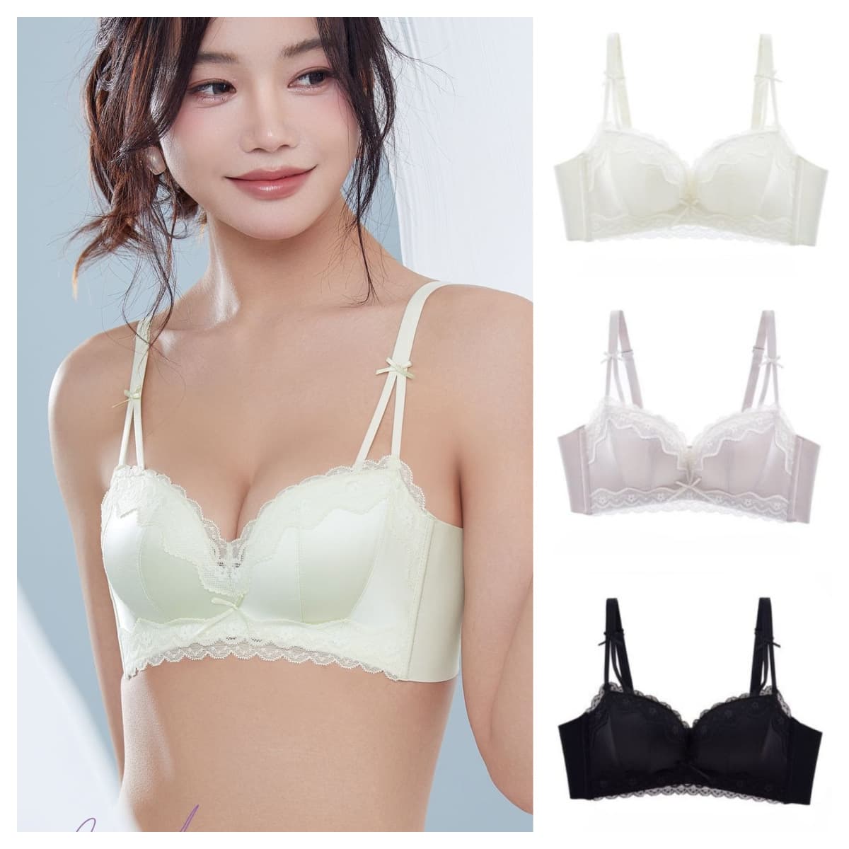 Gudiao 8185 Sexy Sweet Lace Trim Satin Push-Up and Lift New Style Wire-Free Bra for Women