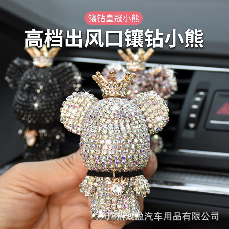 Car Fragrance Bear Decoration Plastic Diamond Embedded Aromatherapy Light Perfume for Car Air Conditioner Vent Clip Decorative