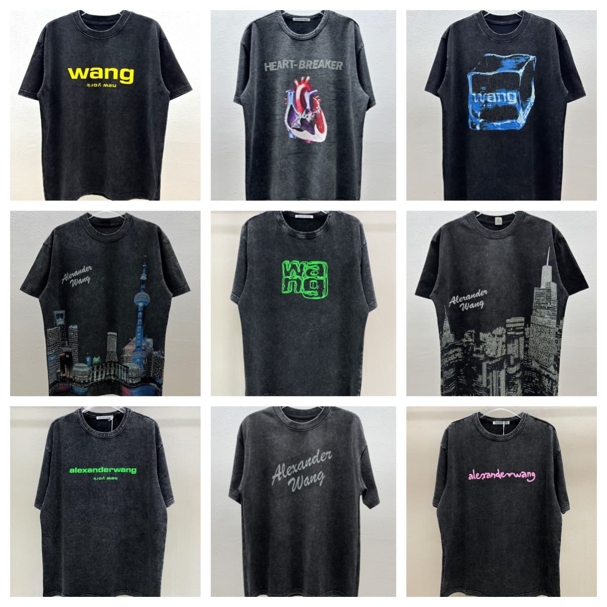 2026 summer new cross-border AW King 300g pure cotton washed and distressed couple style short-sleeved T-shirt one piece drop shipping