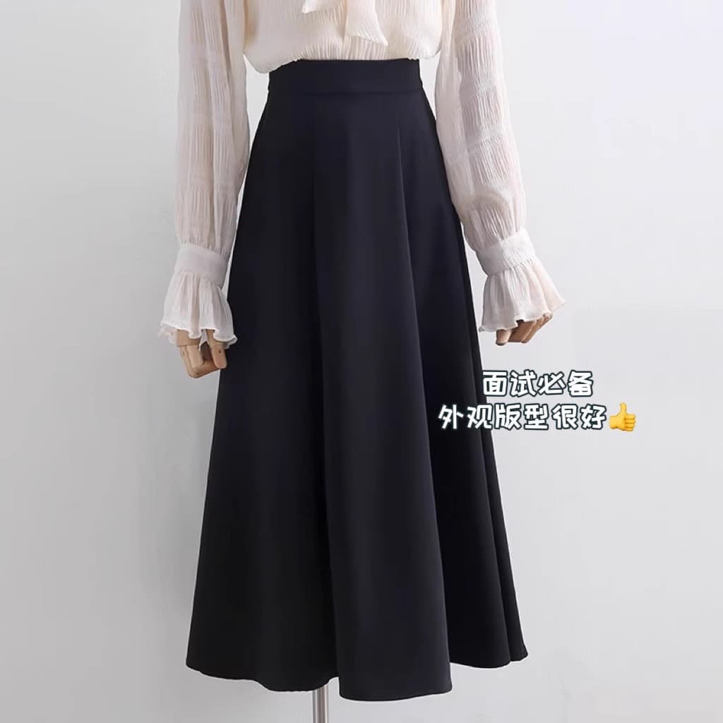 2026 New Plus Size Women's Suit Skirt High Waist Slimming Flowy Skirt Black Concealing Mid-Length A-Line